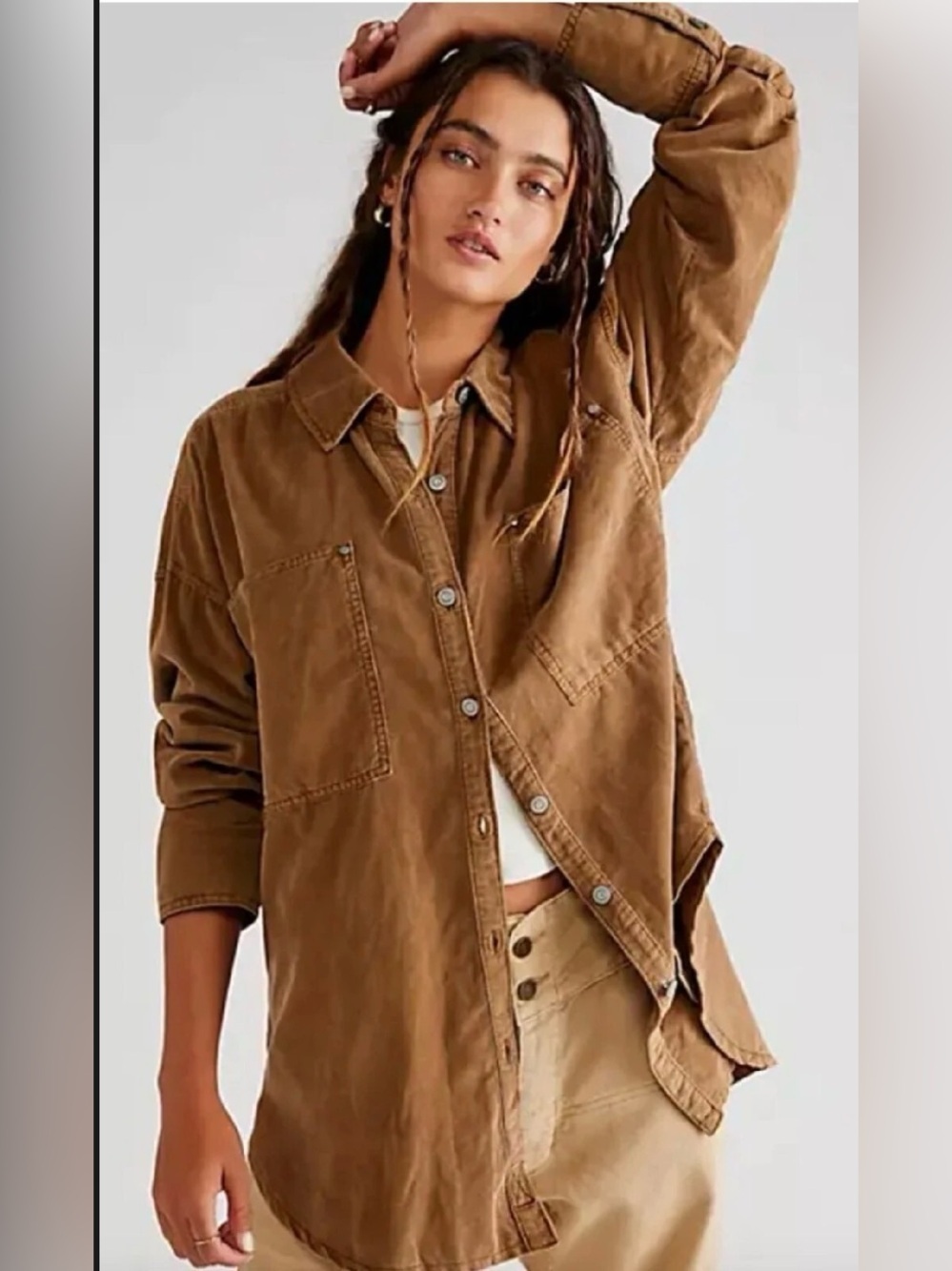 🌺Free People We The Free Baby Cord Buttondown-Warm Tabacco
